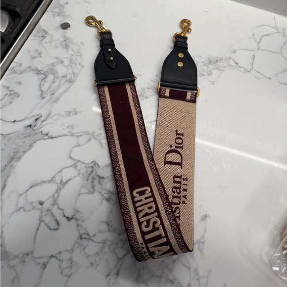 Dior Handbags - Dior Burgundy and Beige Logo Canvas Strap with Gold Hardware
